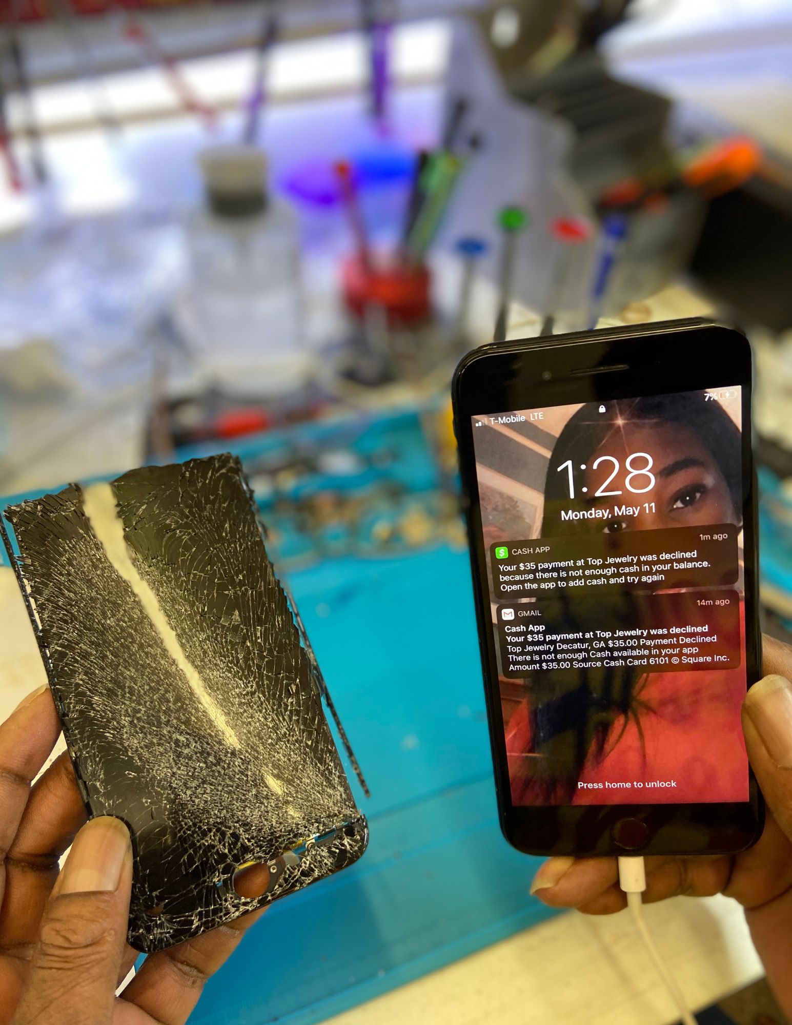 iPhone screen repair before and after at UCT Wireless Decatur GA